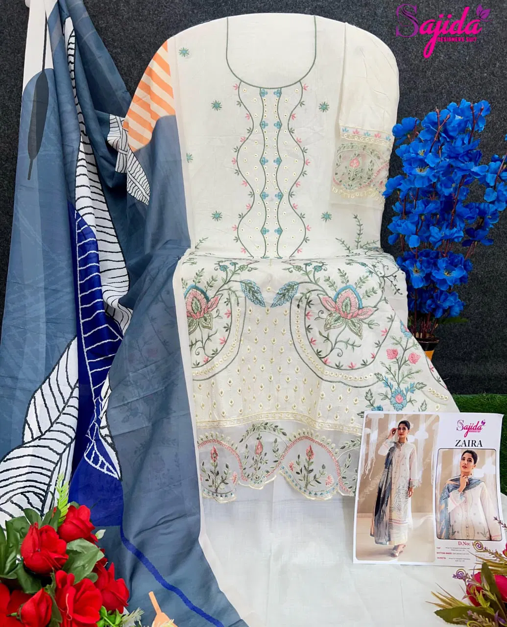 Zaira by Sajida Cambric Cotton Pakistani Salwar Kameez Wholesalers In Delhi